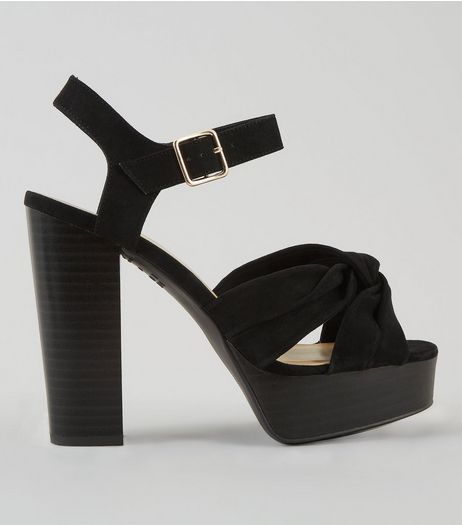 Wide Fit Black Suedette Knot Front Platform Heels | New Look