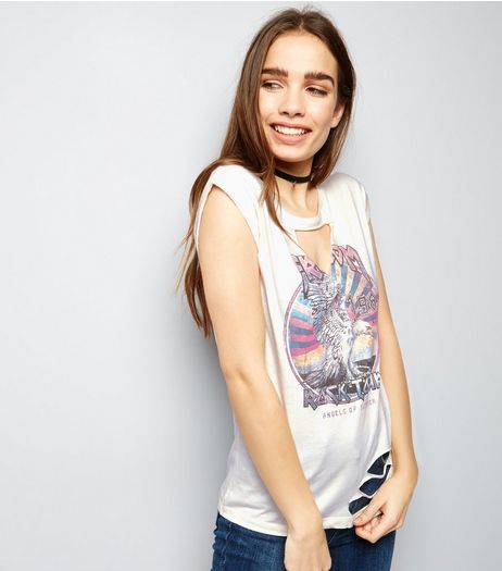 Cream Freedom Rock Tour Choker Neck T-Shirt | New Look