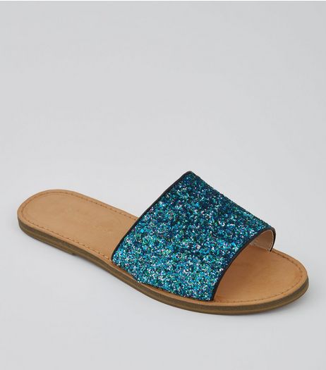 Wide Fit Green Glitter Mules | New Look
