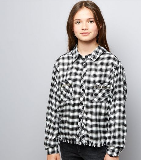 Teens Black Check Fray Hem Shirt | New Look