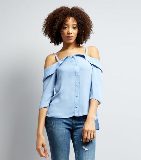 Pale Blue Cold Shoulder 3/4 Sleeve Top | New Look