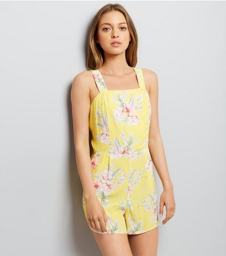 Yellow Floral Print Tie Back Playsuit | New Look