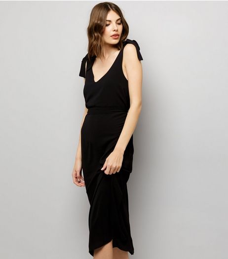Black Tie Strap Midi Slip Dress | New Look