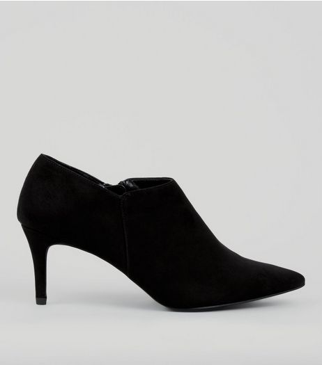 Black Suedette Pointed Heeled Shoe Boots | New Look
