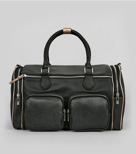 Black Double Pocket Front Bowler Bag | New Look