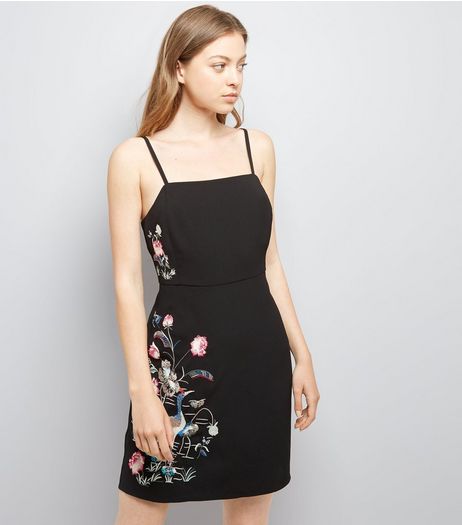 Black Bird and Floral Embroidered Slip Dress | New Look