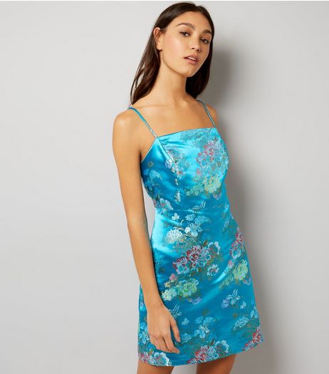 Blue Floral Print Jacquard Slip Dress | New Look
