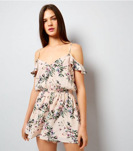 Cream Floral Print Cold Shoulder Playsuit | New Look