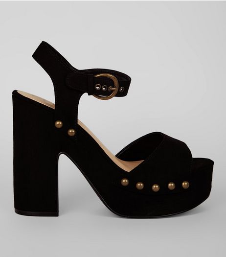 Black Suedette Stud Detail Clog Heels | New Look