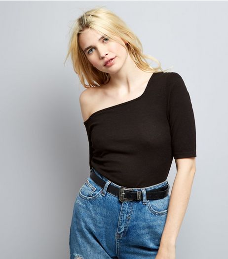 Black Off the Shoulder Ribbed Top | New Look