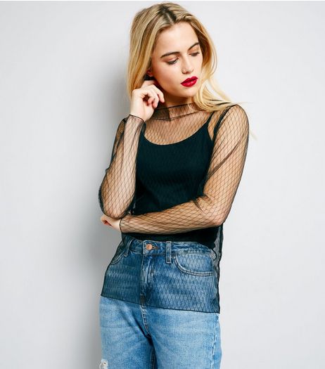 Black Fishnet Mesh Long Sleeve Top | New Look