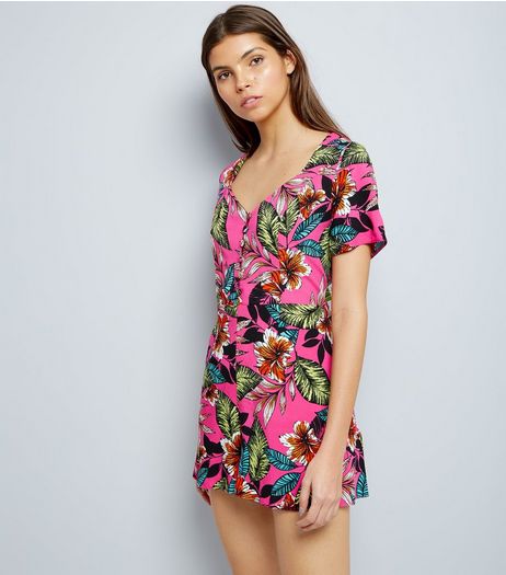 Pink Tropical Floral Print Playsuit | New Look