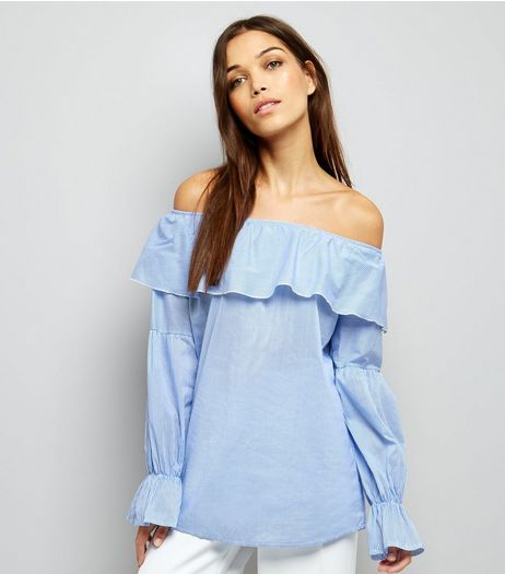 Loving This Blue Stripe Bardot Neck Top | New Look