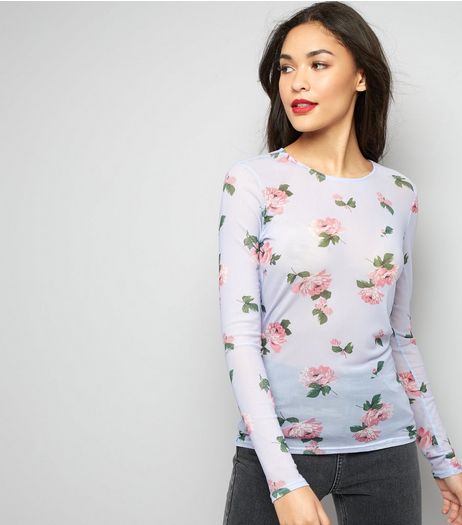 Purple Floral Print Mesh Top | New Look
