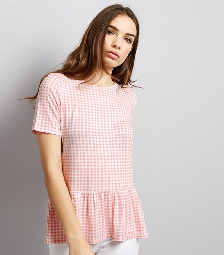 Pink Gingham Peplum Hem Top | New Look