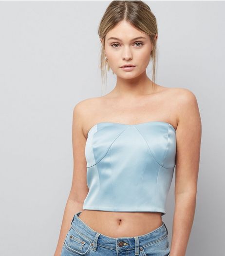 Blue Satin Bandeau Corset | New Look