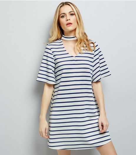 White Stripe Choker Neck Dress | New Look
