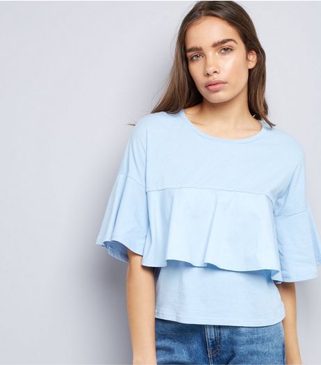 Pale Blue Frill Trim T-Shirt | New Look