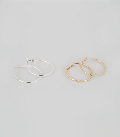 2 Pack Gold and Silver Hoop Earrings | New Look