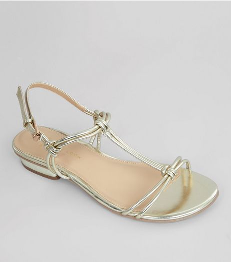 Wide Fit Gold Metallic Knot Front Sandals | New Look