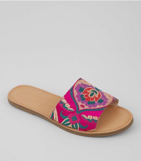 Wide Fit Pink Floral Brocade Mules | New Look