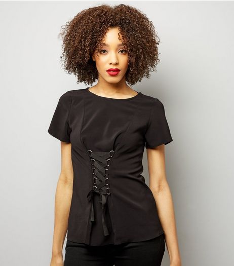 Black Corset Front T-Shirt | New Look