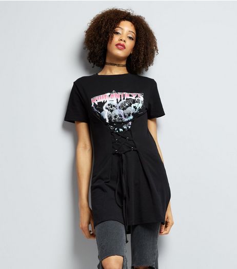 Black Rock Band Romantics Print Corset Tunic | New Look