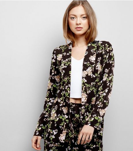 Black Floral Print Textured Jacquard Blazer | New Look