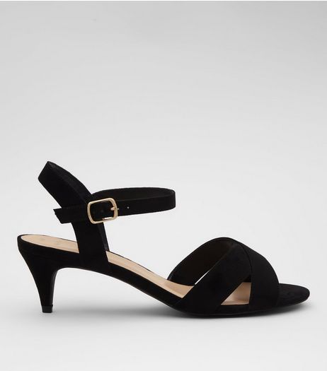 Wide Fit Black Suedette Cross Strap Kitten Heels | New Look