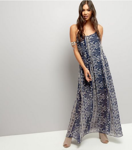 Blue Vanilla Navy Abstract Print Tie Front Dress | New Look