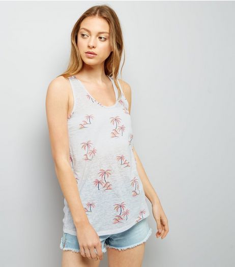 Cream Palm Tree Print Lattice Back Vest | New Look