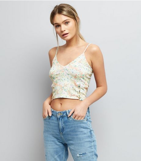 Yellow Floral Print Lace Up Side Bralet | New Look