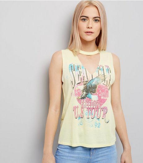 Yellow Seattle U.S Tour Choker Neck Tank Top | New Look