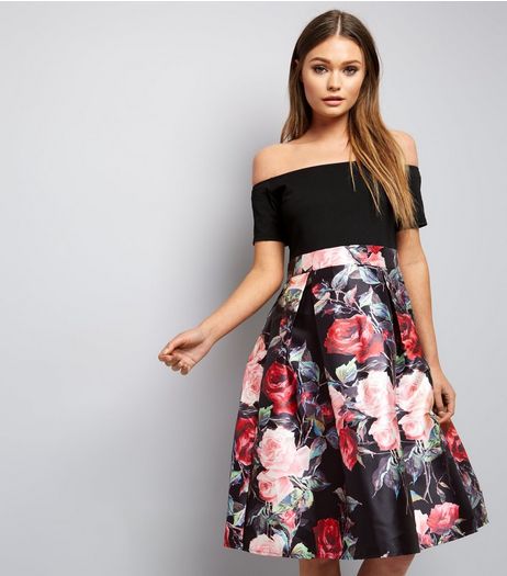 AX Paris Red Floral Skirt Bardot Dress | New Look