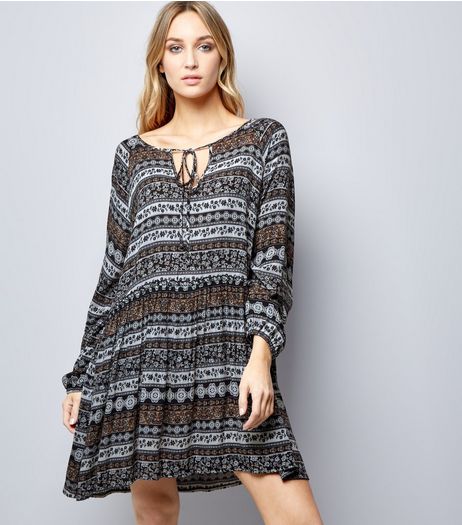 Blue Vanilla Blue Abstract Print Tie Front Dress | New Look