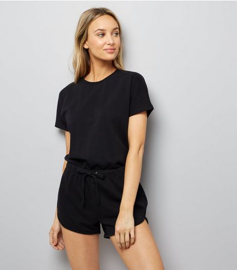 Black Tie Waist Sweater Playsuit | New Look