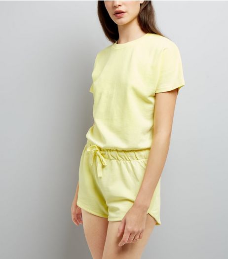 Yellow Tie Waist Sweater Playsuit | New Look