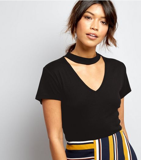 Black Choker Neck T-Shirt | New Look