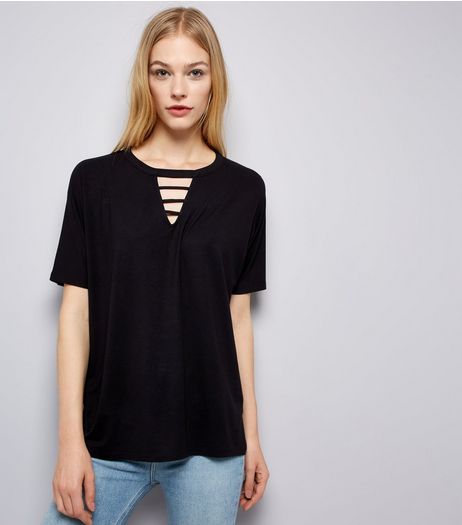 Black Ladder Front T-Shirt | New Look