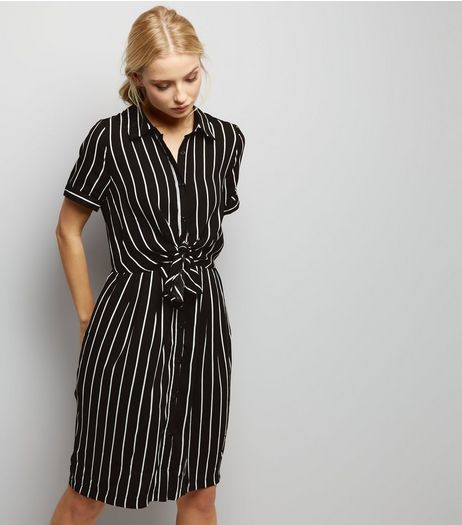 Anita And Green Black Stripe Tie Front Shirt Dress | New Look
