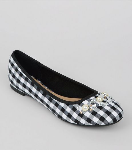 Black Gingham Embellished Pumps | New Look
