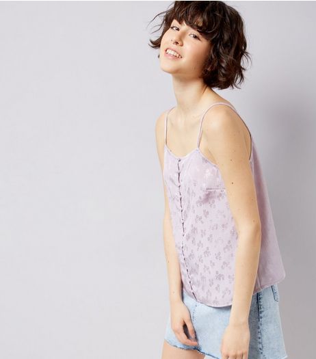 Lilac Floral Jacquard Button Front Cami Top | New Look