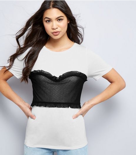 White 2 In 1 Mesh Bralet T-Shirt | New Look