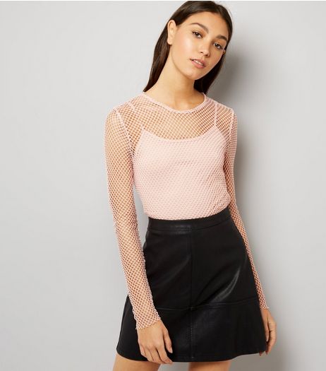 Mid Pink Fishnet Cropped 2 in 1 Cami Top | New Look