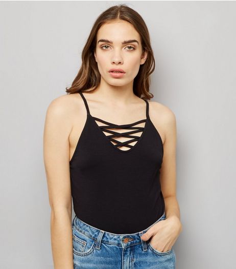 Black Lattice Front Vest | New Look