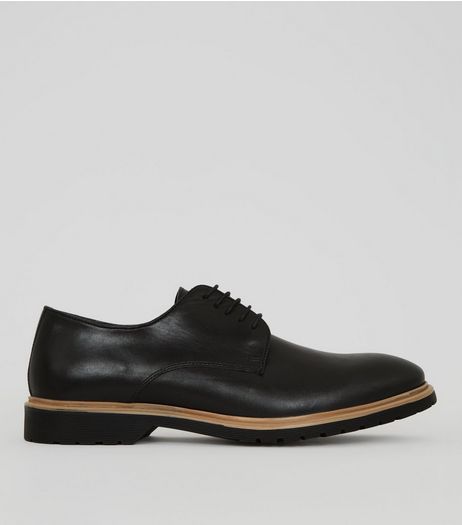 Black Leather Chunky Sole Derby Shoes | New Look