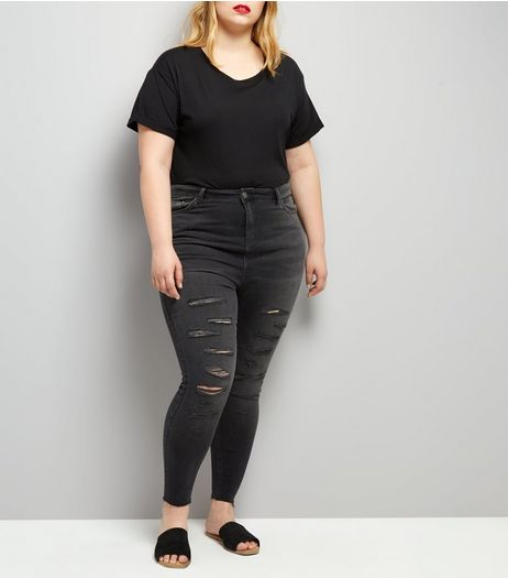 Curves Black Extreme Ripped Skinny Jeans | New Look