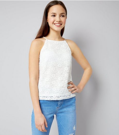 Teens Cream Floral Lace High Neck Cami | New Look