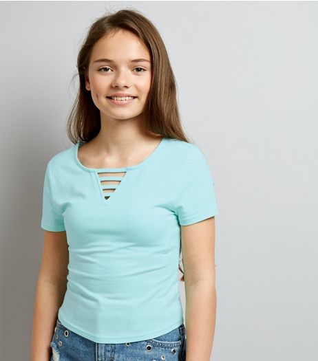 Teens Mint Green Lattice Front T-Shirt | New Look