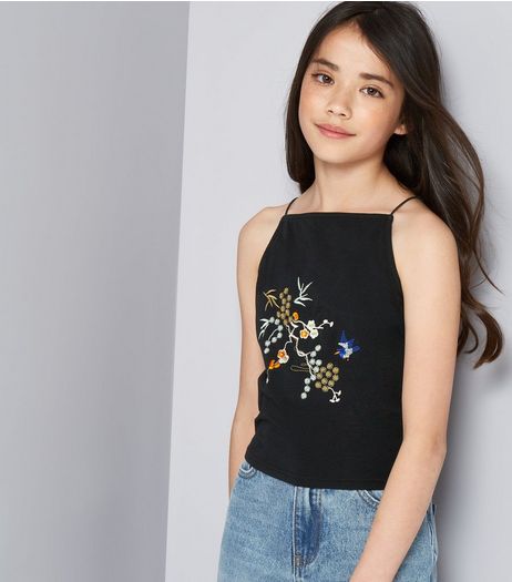 Teens Black Embroidered Cami | New Look
